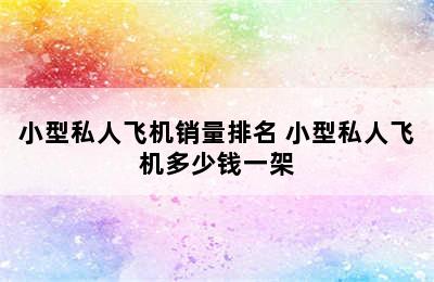 小型私人飞机销量排名 小型私人飞机多少钱一架